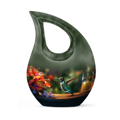 10-inch Wooden Humming Bird Urn, 