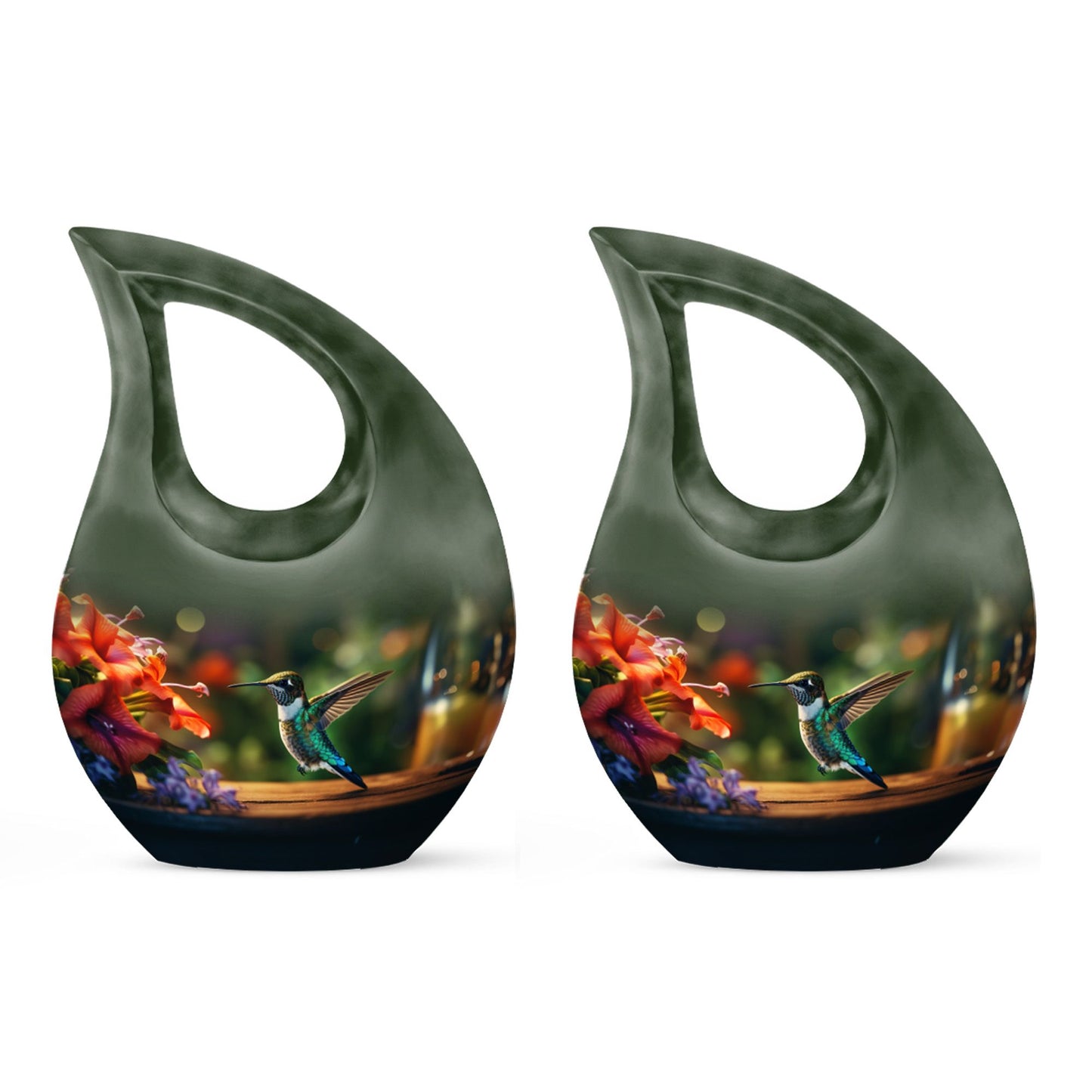 10-inch Wooden Humming Bird Urn, 