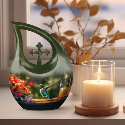 10-inch Wooden Humming Bird Urn, 