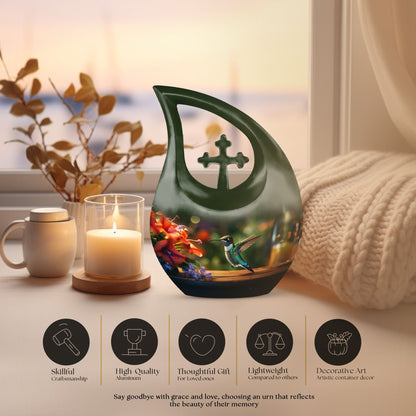 10-inch Wooden Humming Bird Urn, 