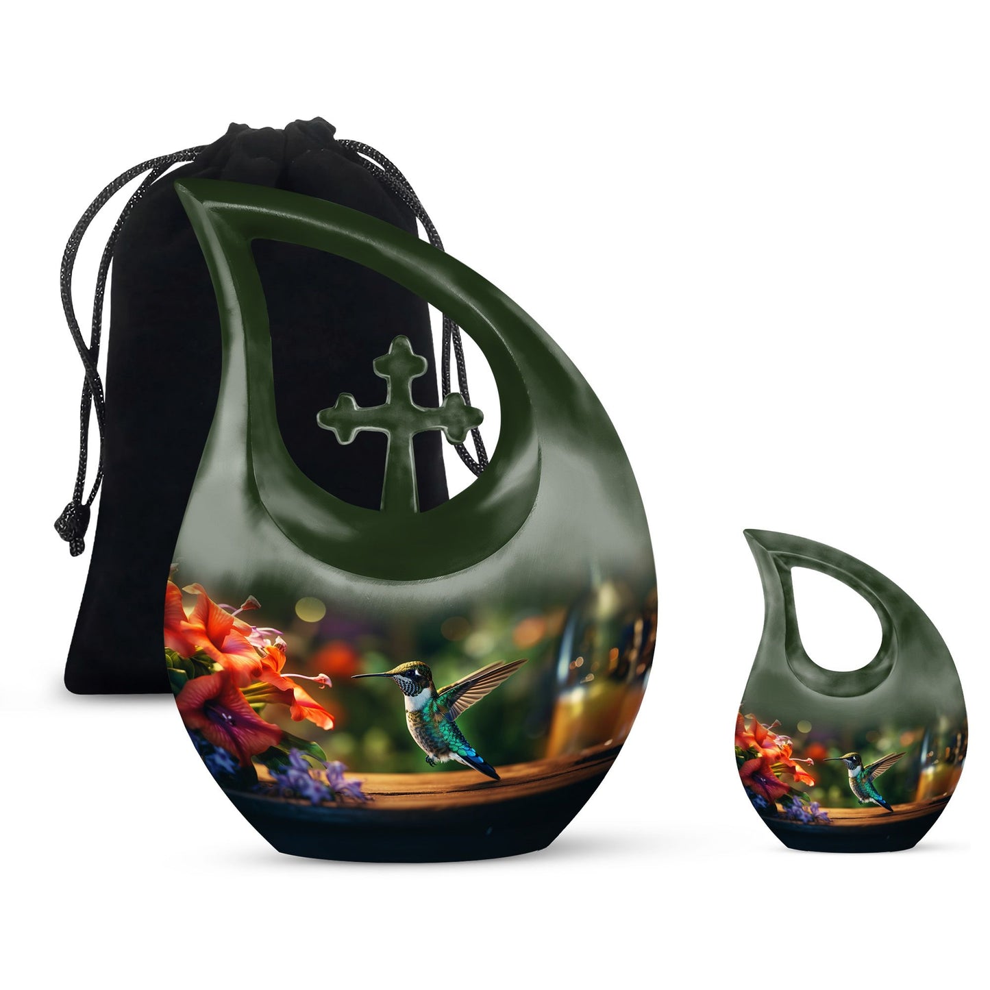 10-inch Wooden Humming Bird Urn, 