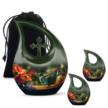 10-inch Wooden Humming Bird Urn, 