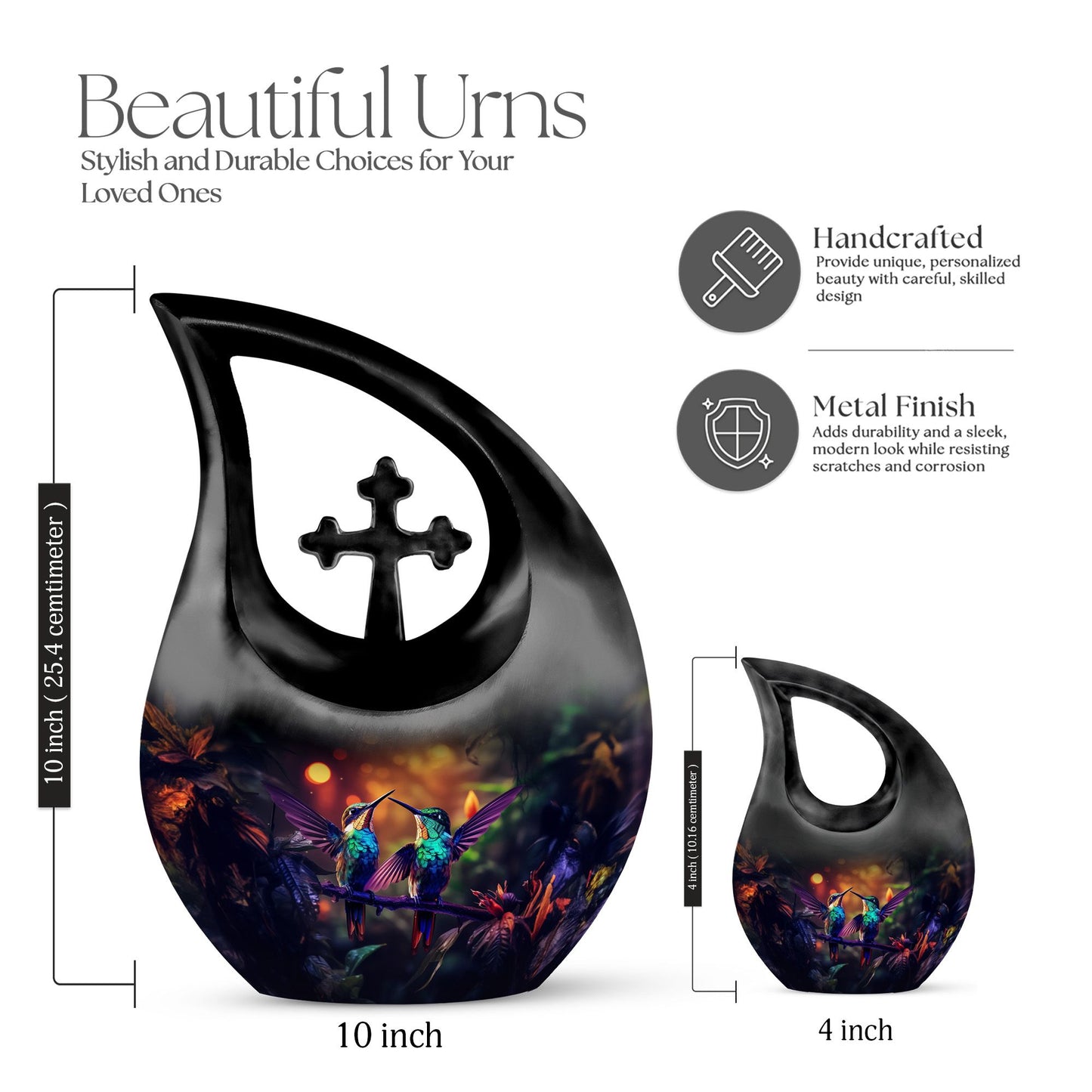 10-inch Humming Bird Cross Drop Cremation Urn