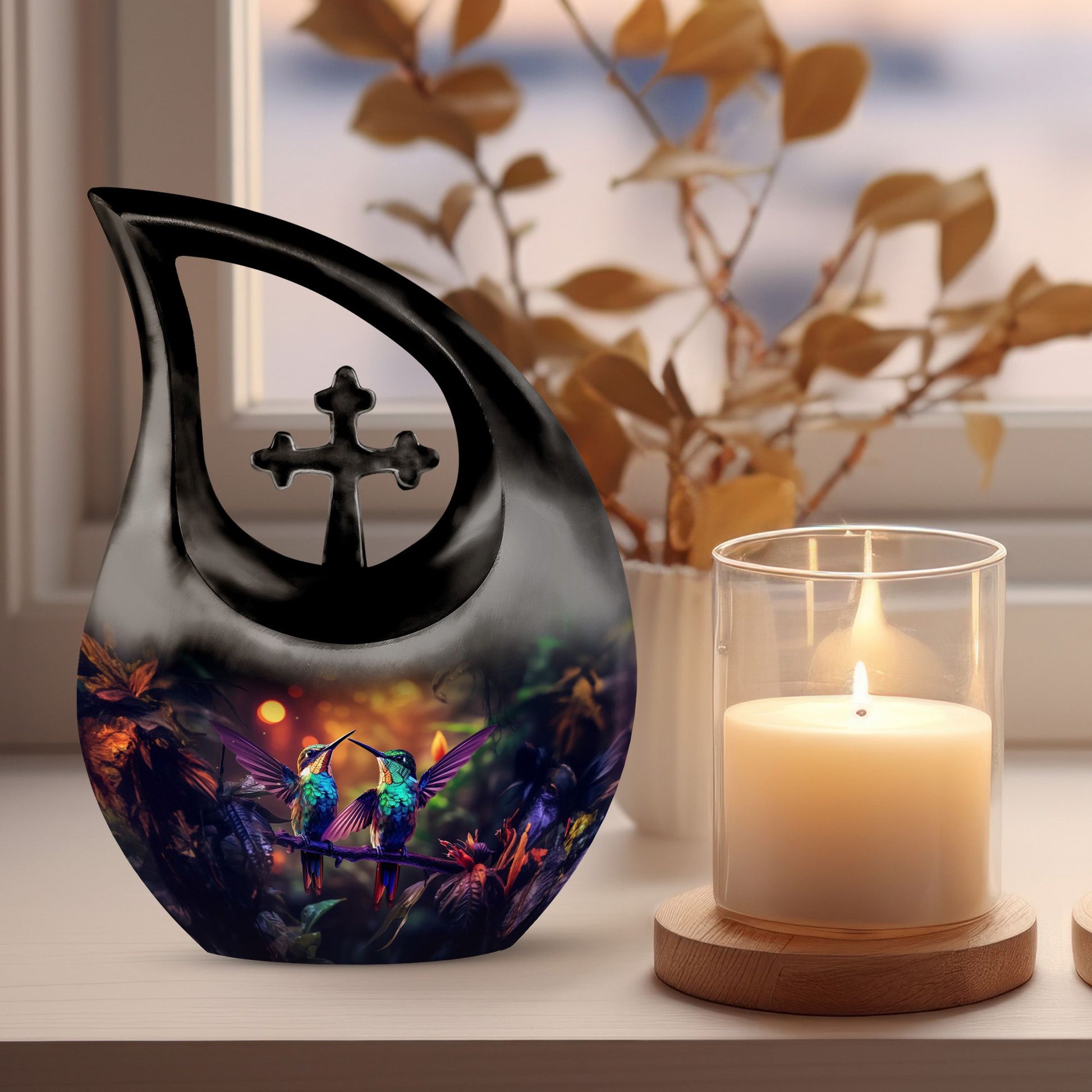 10-inch Humming Bird Cross Drop Cremation Urn
