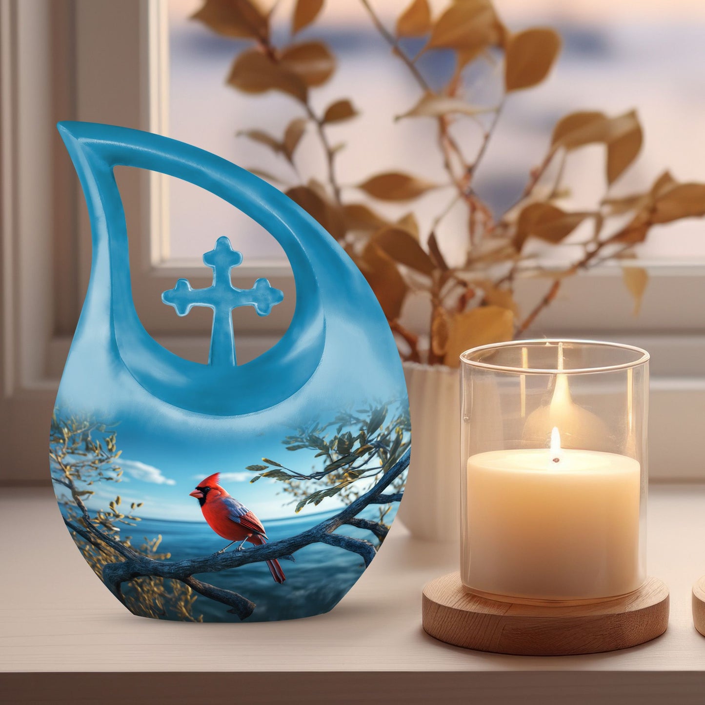 10-inch Cardinal Bird Urn 