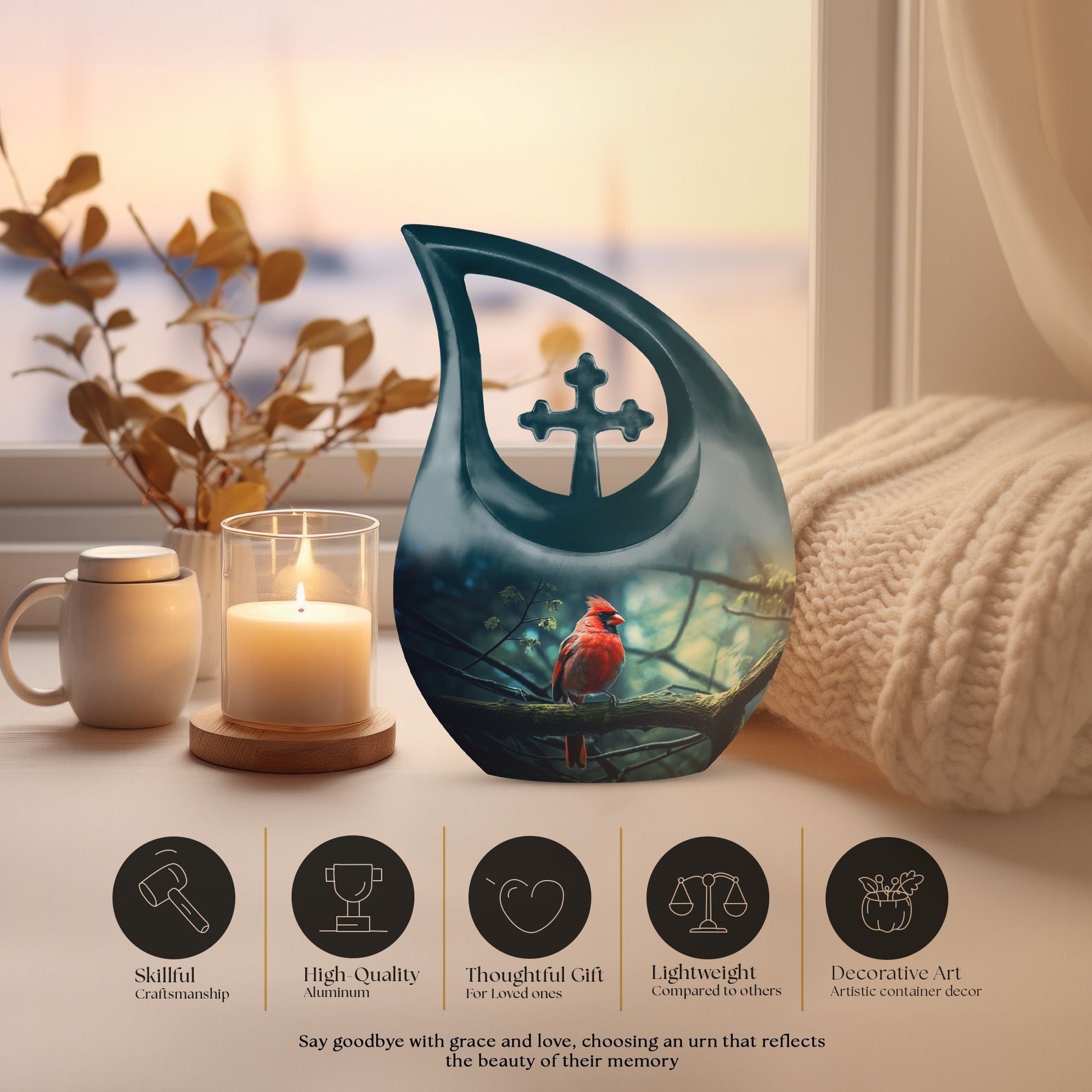 10-inch Cardinal Bird Urn