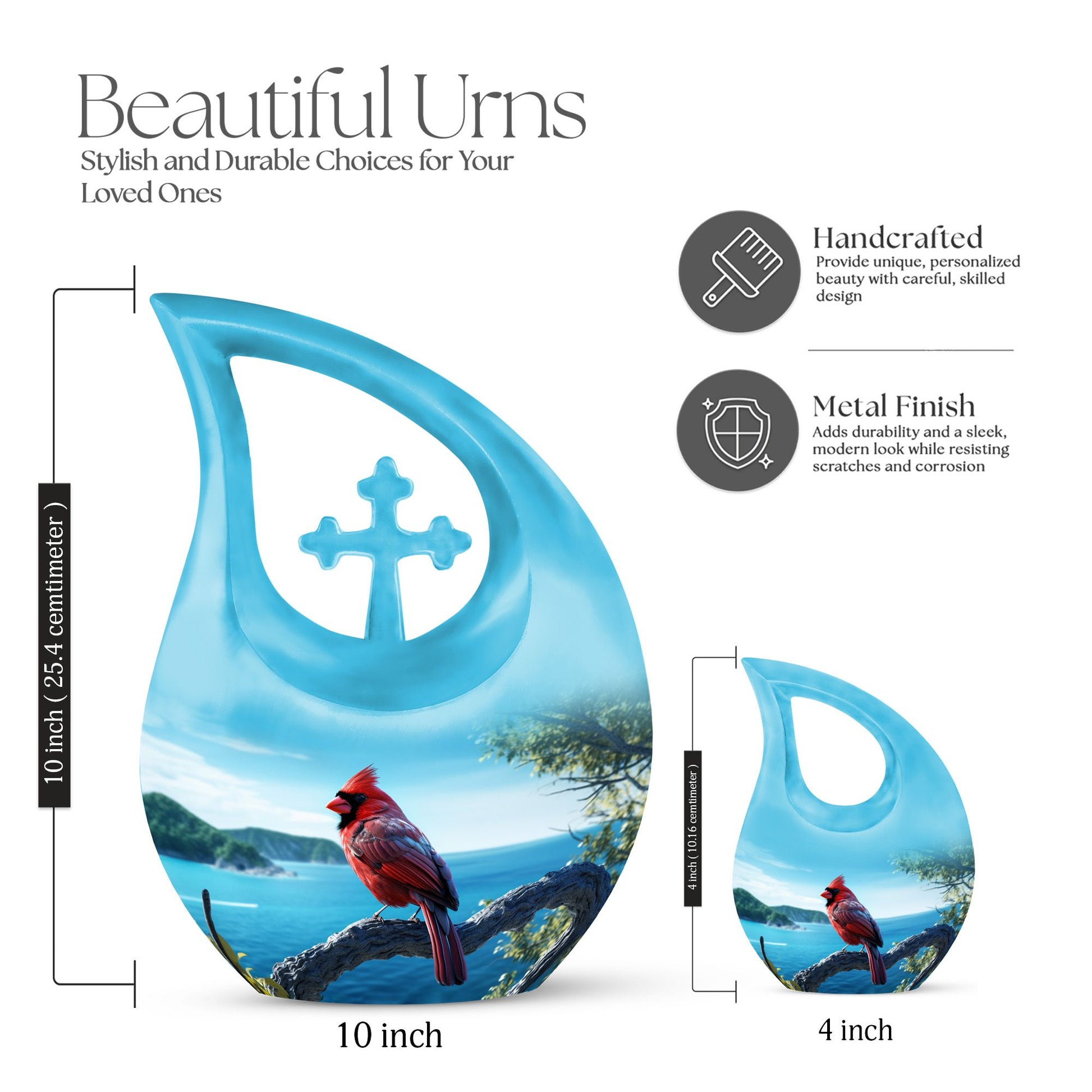 10-inch Cardinal Bird Urn, 