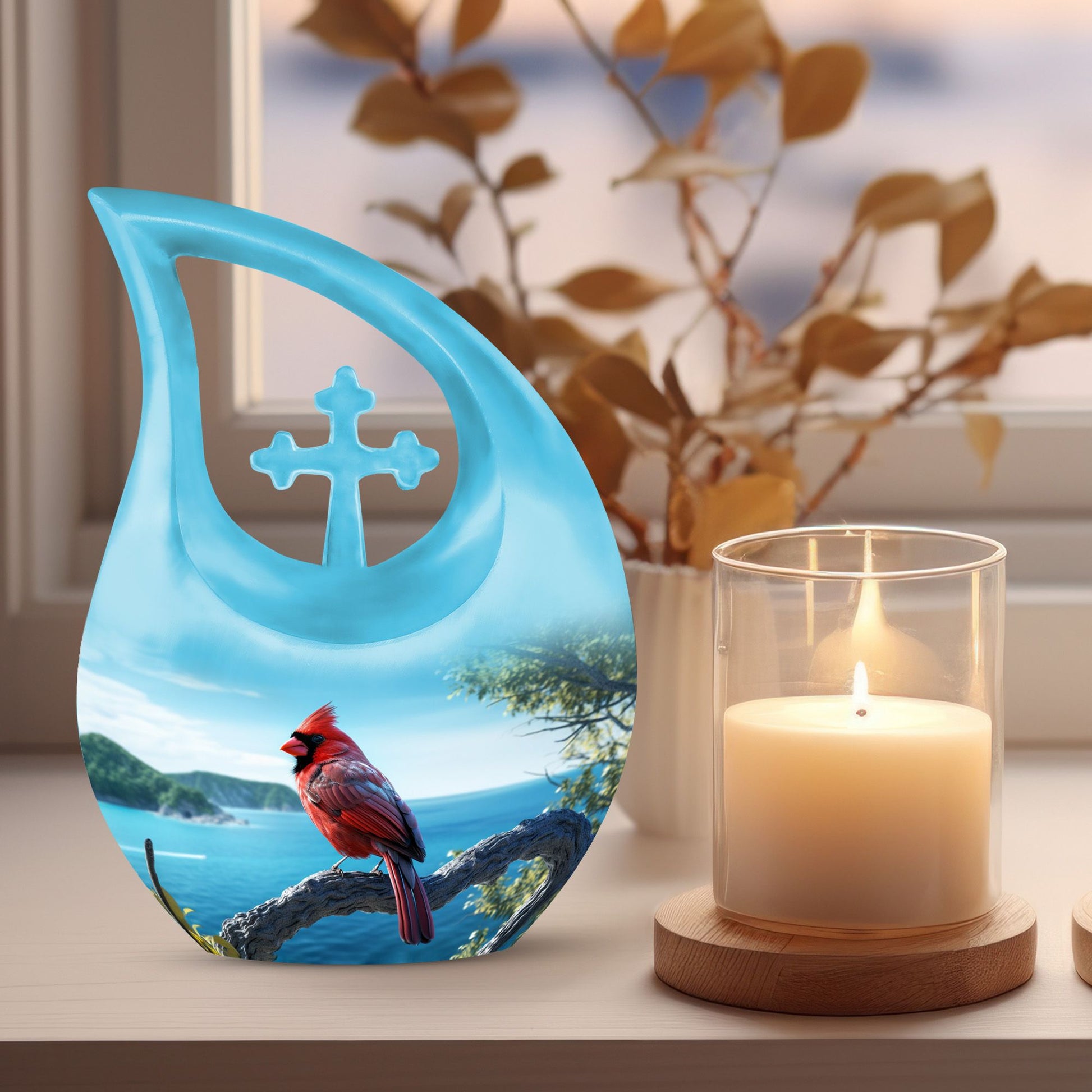 10-inch Cardinal Bird Urn, 