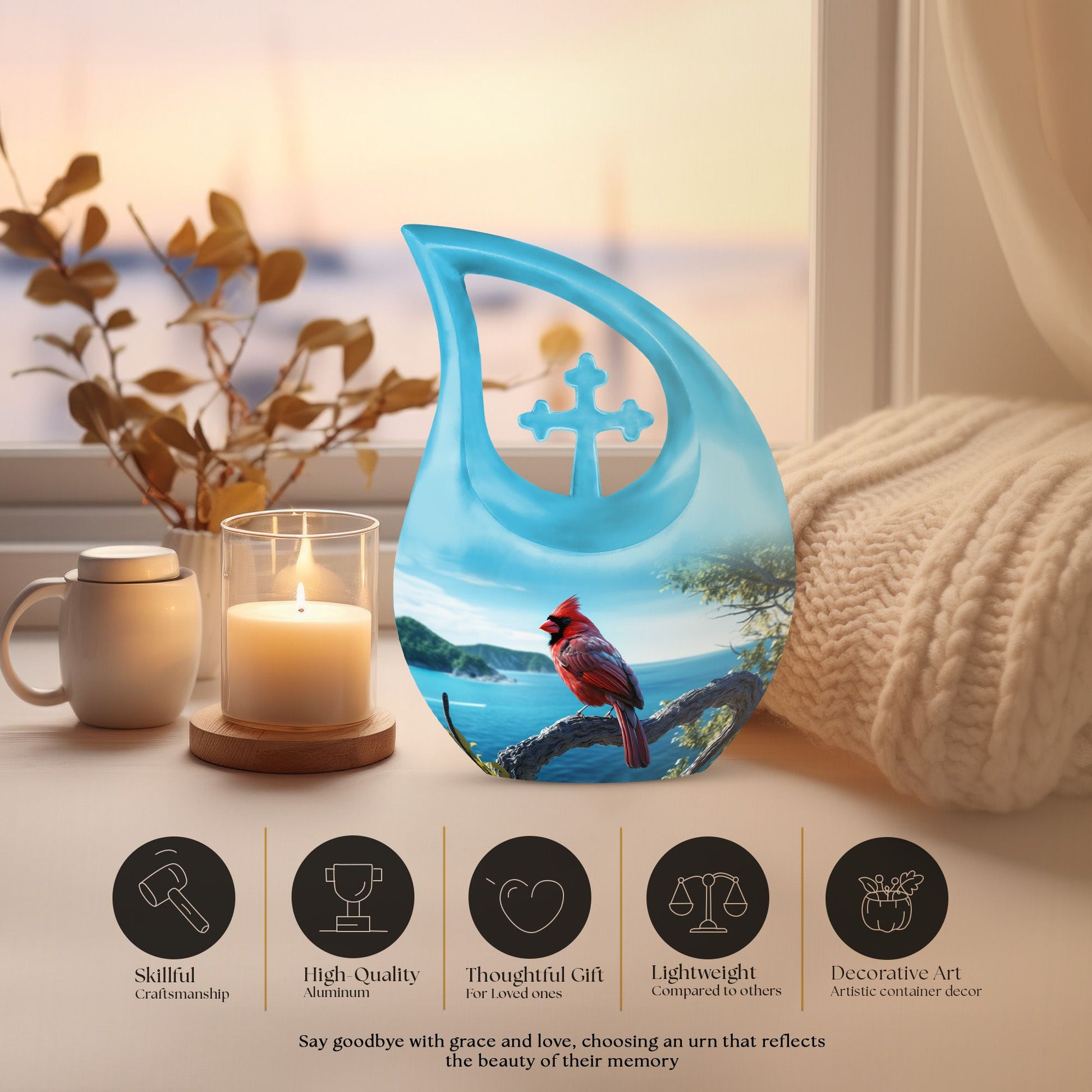 10-inch Cardinal Bird Urn, 