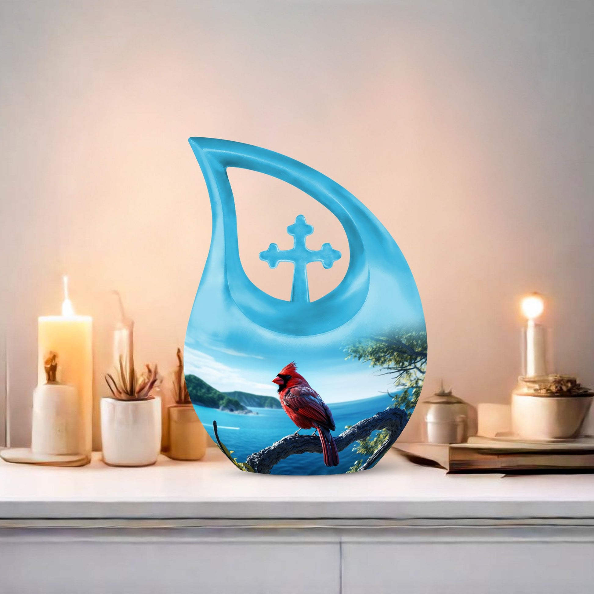 10-inch Cardinal Bird Urn, 