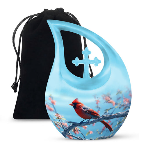 10 inch cross drop Cardinal Bird urn 