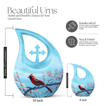 10 inch cross drop Cardinal Bird urn 