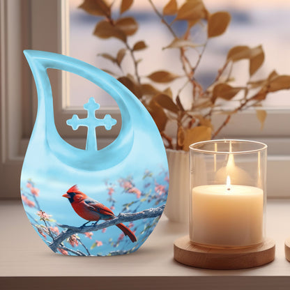 10 inch cross drop Cardinal Bird urn 