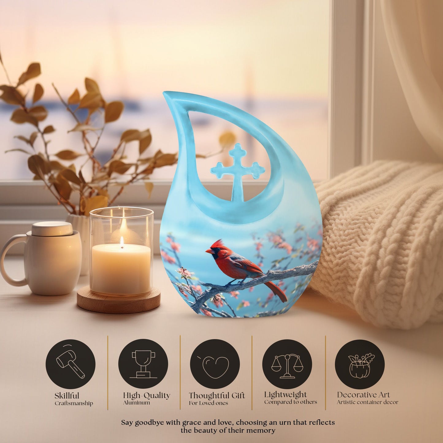 10 inch cross drop Cardinal Bird urn 