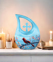 10 inch cross drop Cardinal Bird urn 
