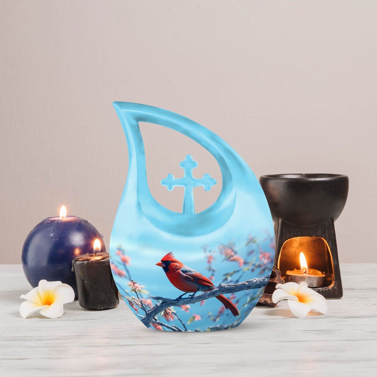 10 inch cross drop Cardinal Bird urn 