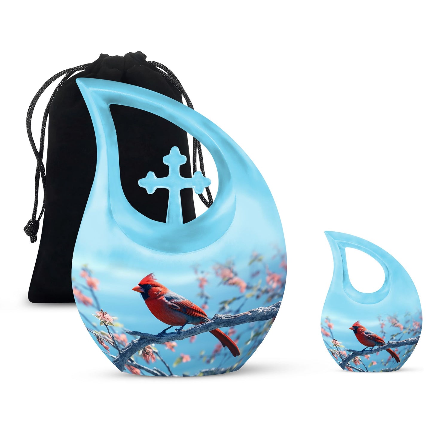 10 inch cross drop Cardinal Bird urn 
