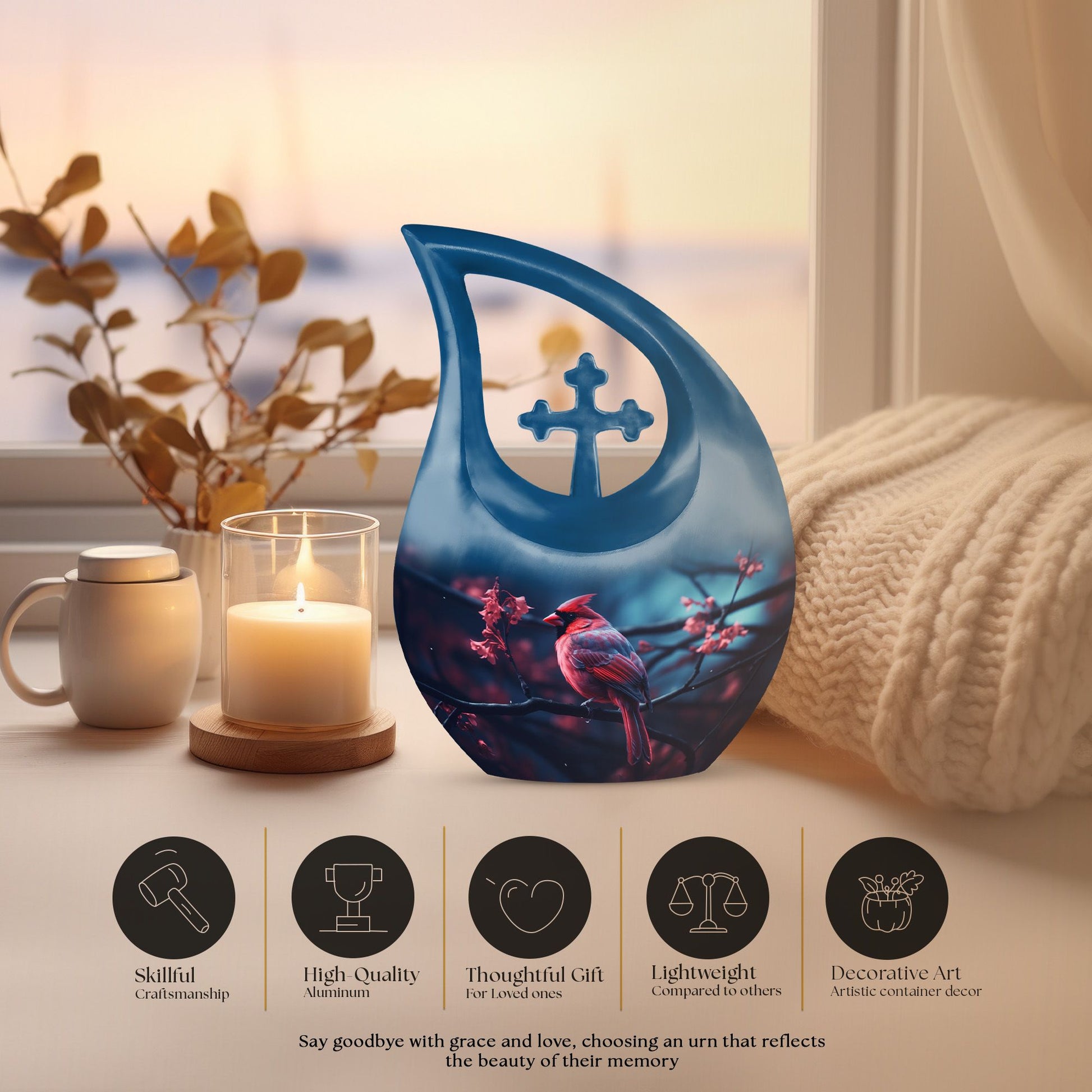 10-inch Cardinal Bird Urn 