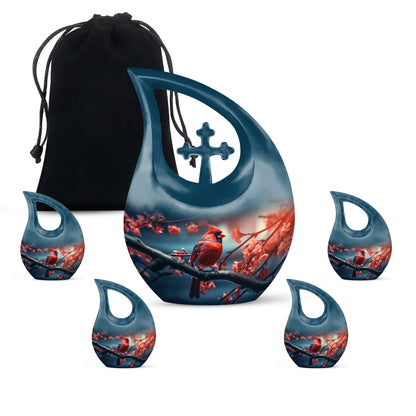 10 Inch Cardinal Bird Themed Cross Drop Urn,