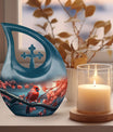 10 Inch Cardinal Bird Themed Cross Drop Urn,