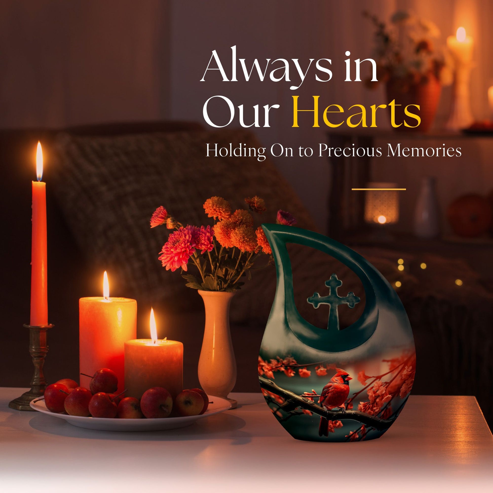 10 Inch Cardinal Bird Themed Cross Drop Urn,