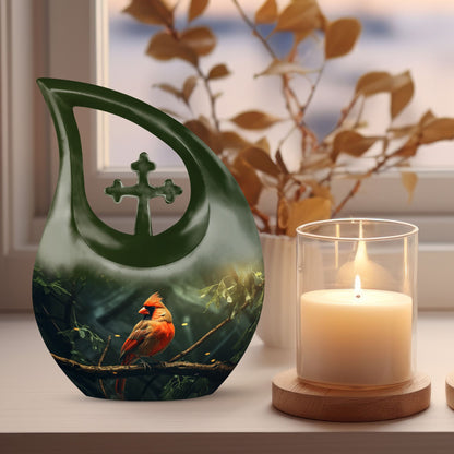 10 inch Cardinal Bird urn 