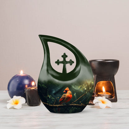 10 inch Cardinal Bird urn 
