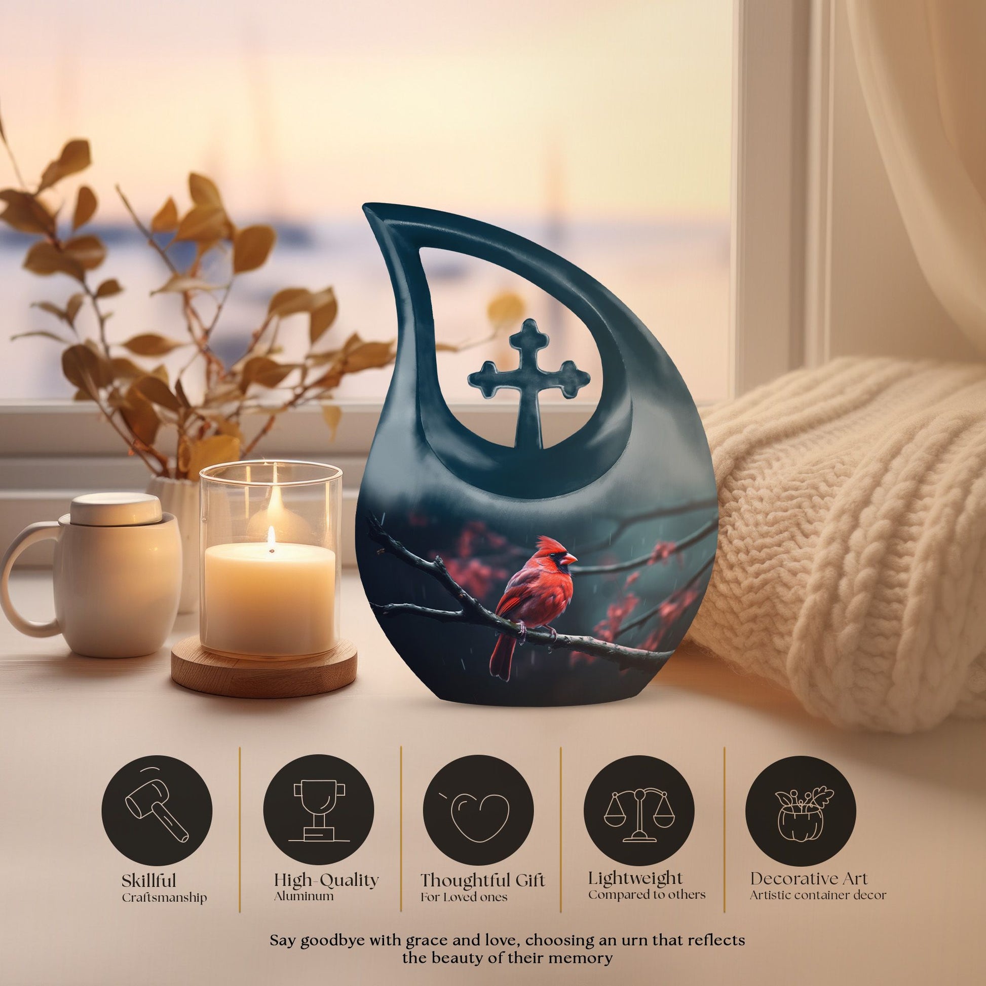 10 Inch Cardinal Bird Urn