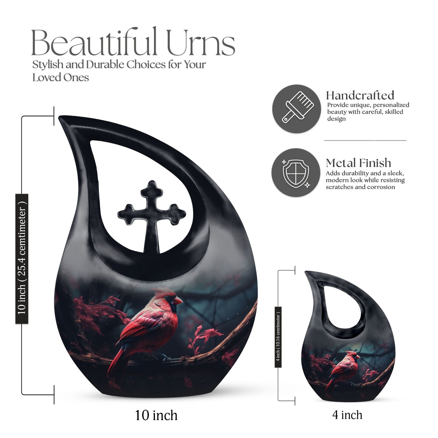 10 Inch Cardinal Bird Urn 