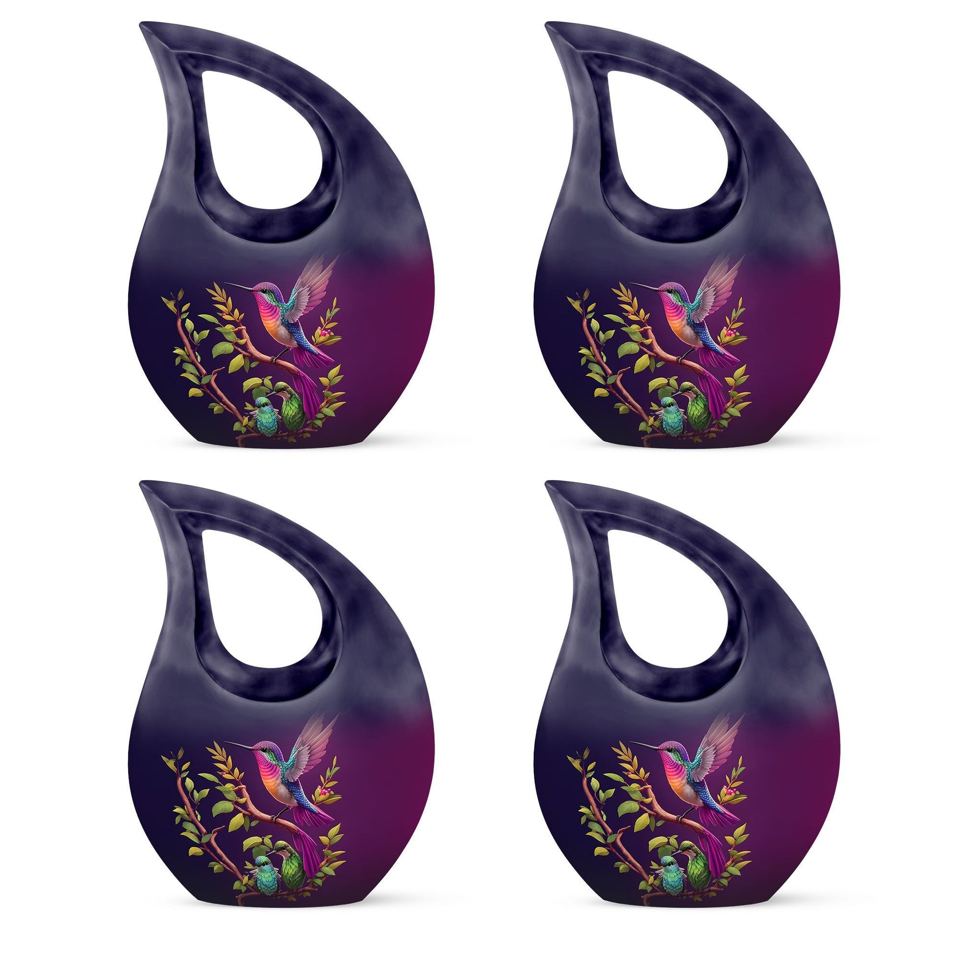 10 inch purple hummingbird and cross drop design urn