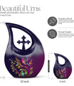 10 inch purple hummingbird and cross drop design urn
