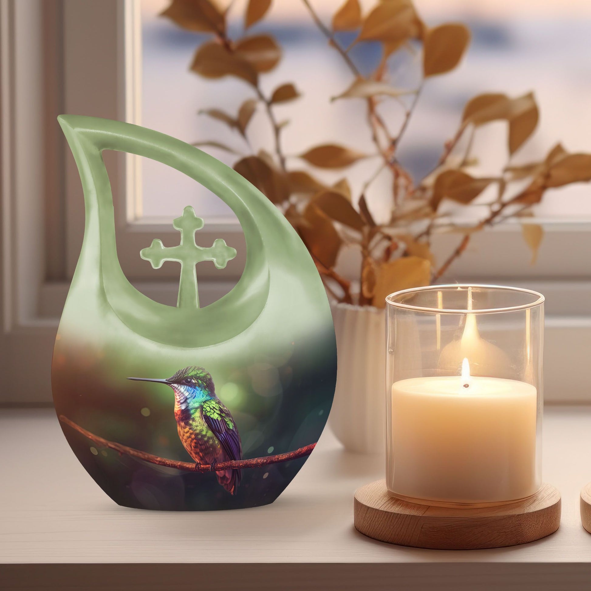 10-inch Cross Drop Humming Bird Urn 