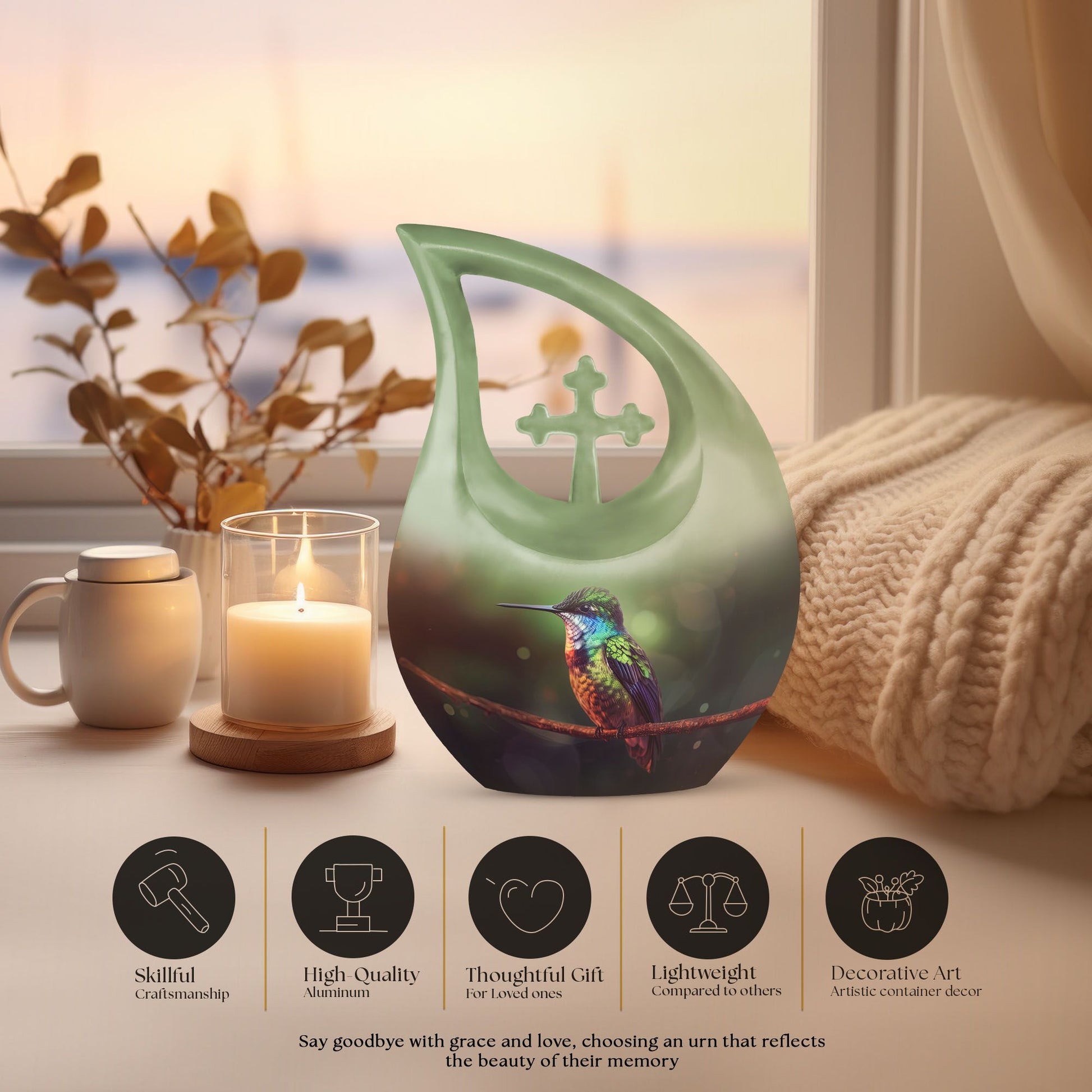 10-inch Cross Drop Humming Bird Urn 