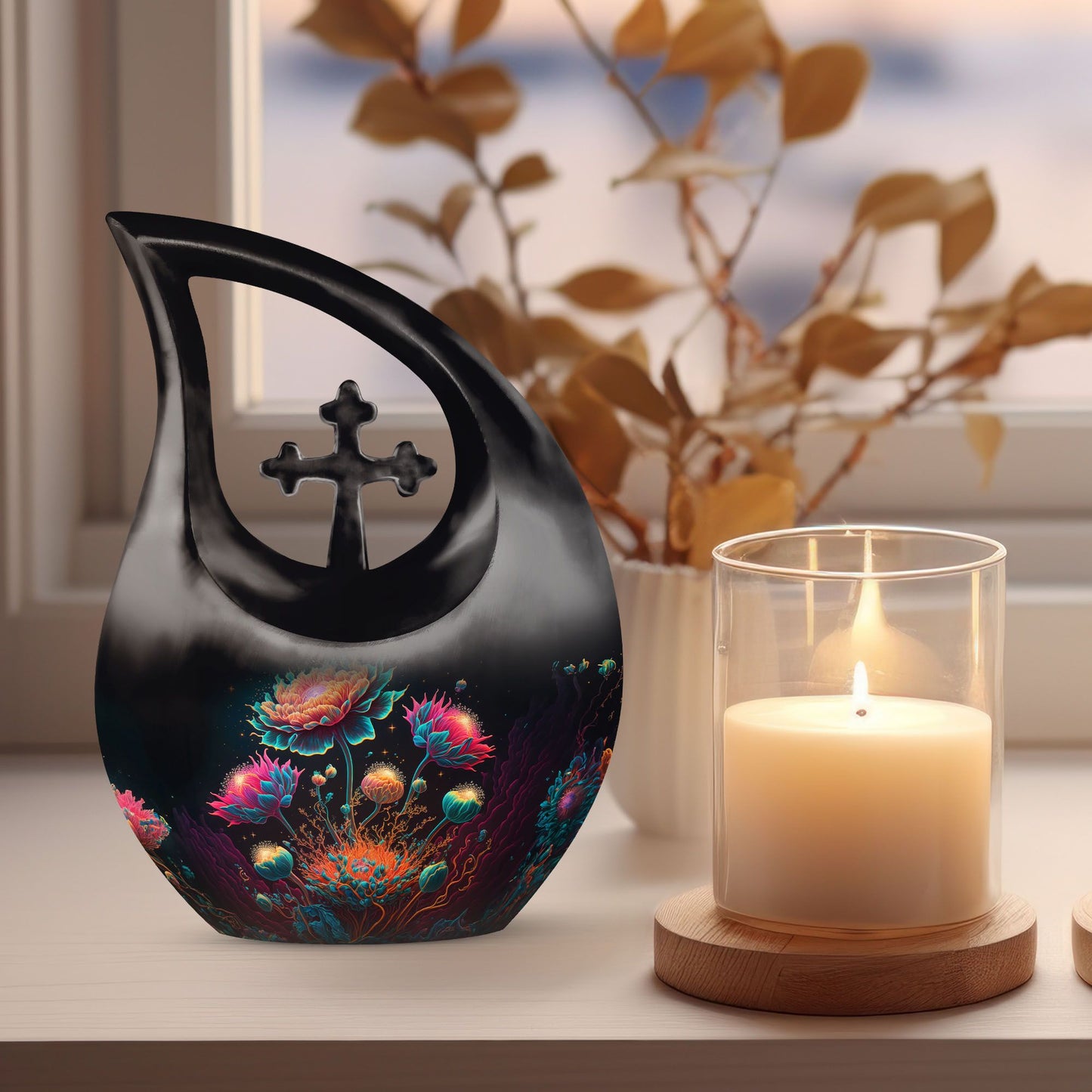 10-Inch Brightly Colored Flowers Urn