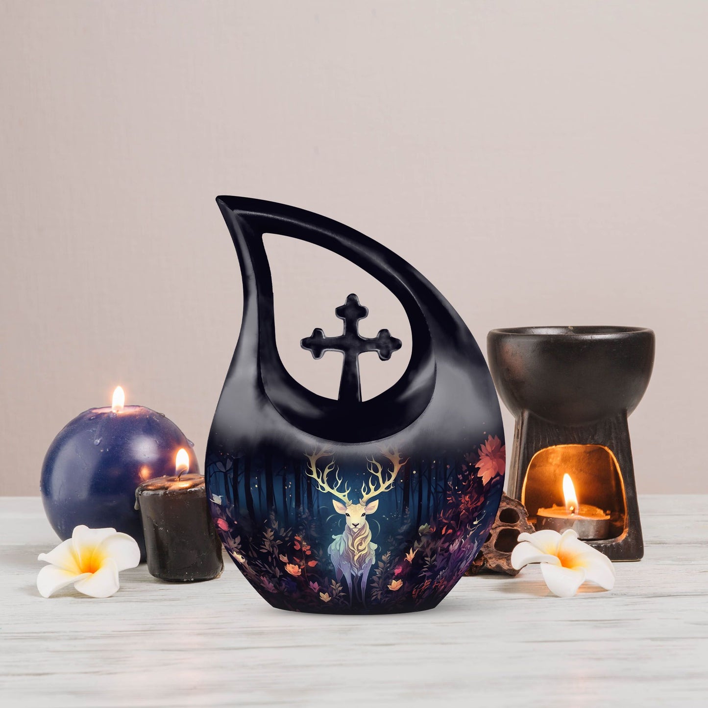 Large 10 inch majestic deer running urn 