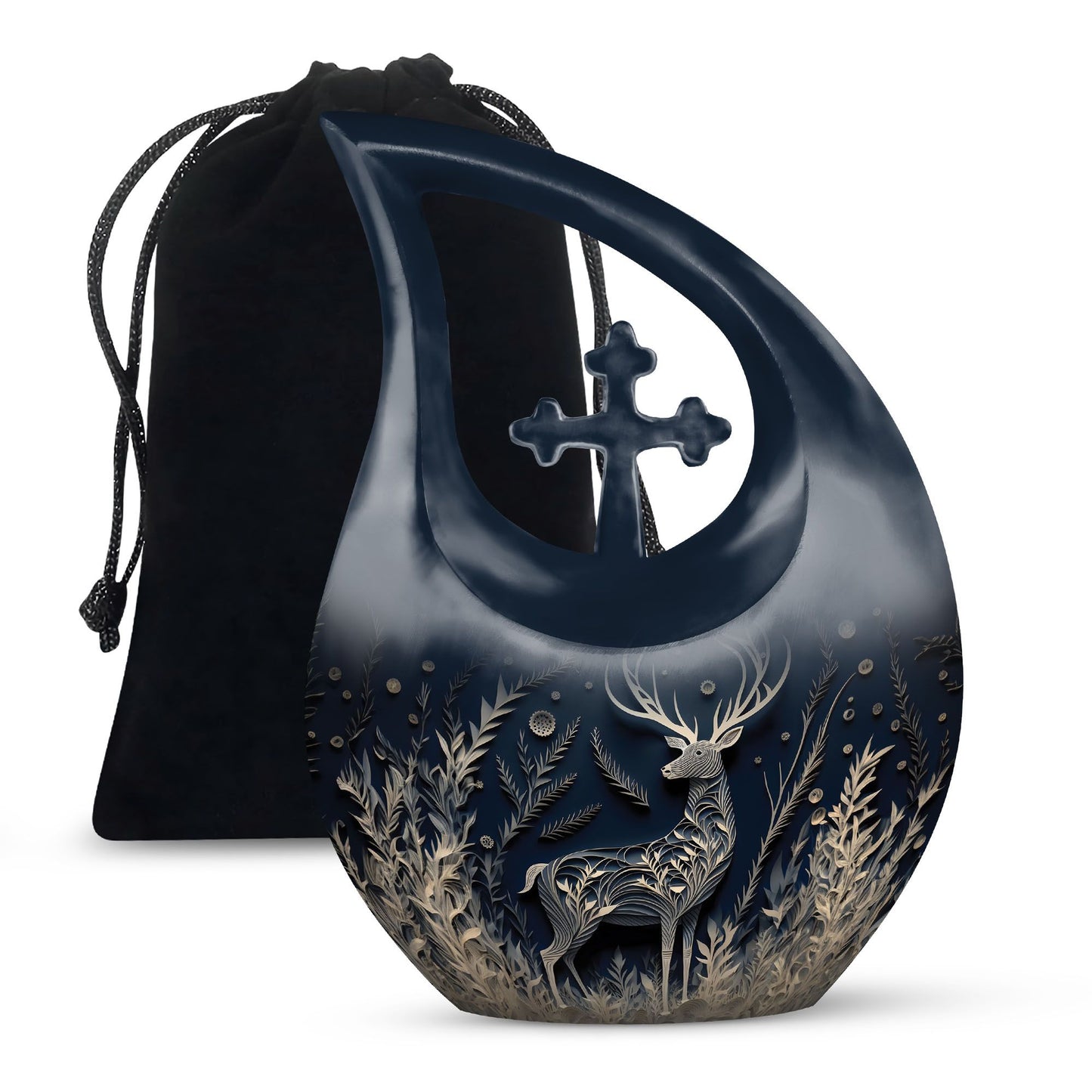 Majestic Deer in Aluminium Cross Drop Urn,