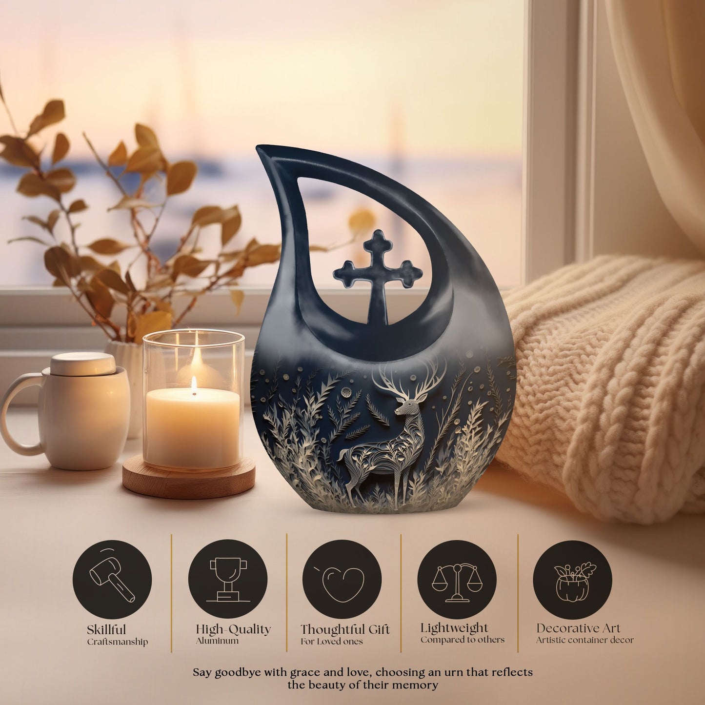 Majestic Deer in Aluminium Cross Drop Urn,
