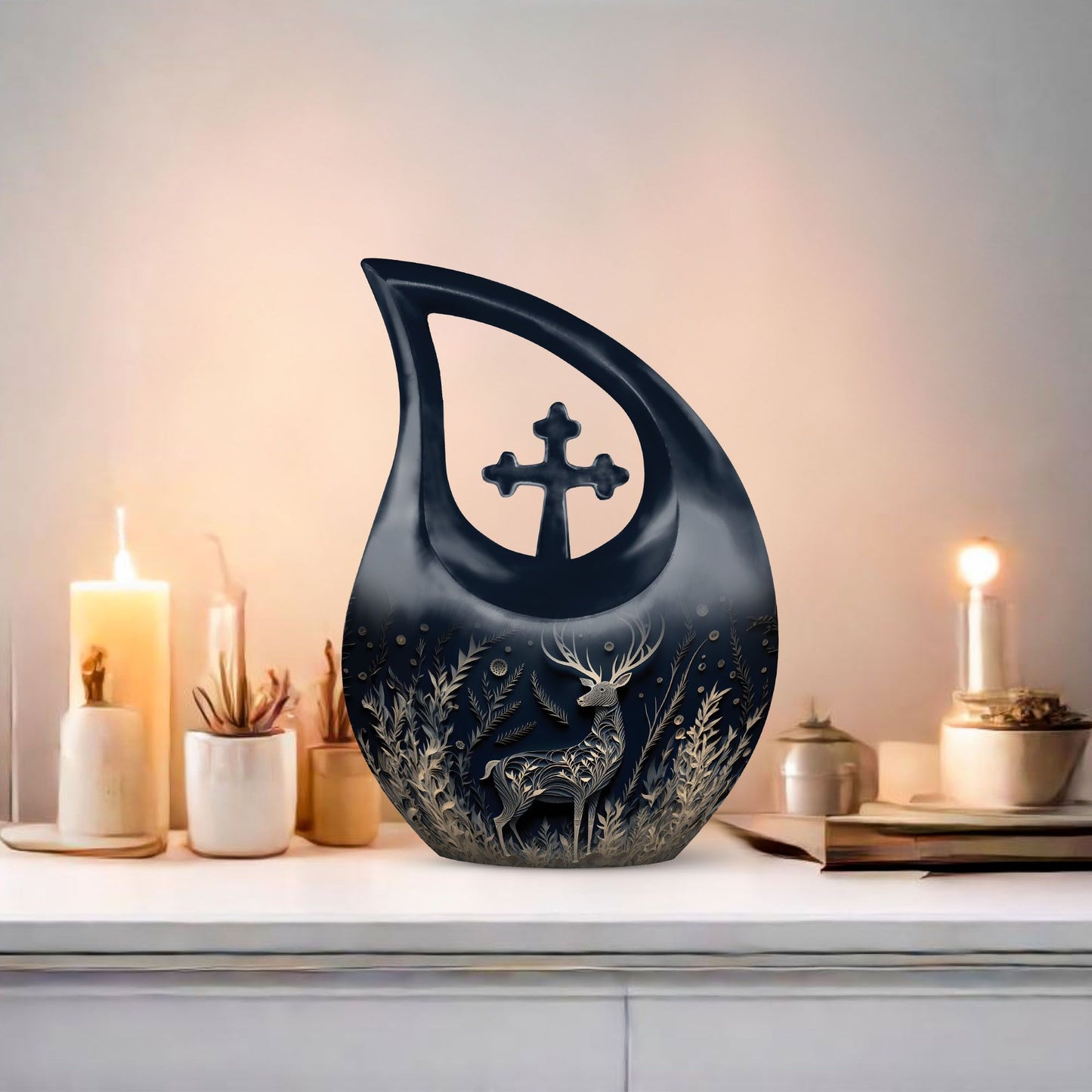 Majestic Deer in Aluminium Cross Drop Urn,