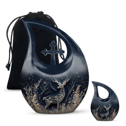 Majestic Deer in Aluminium Cross Drop Urn,