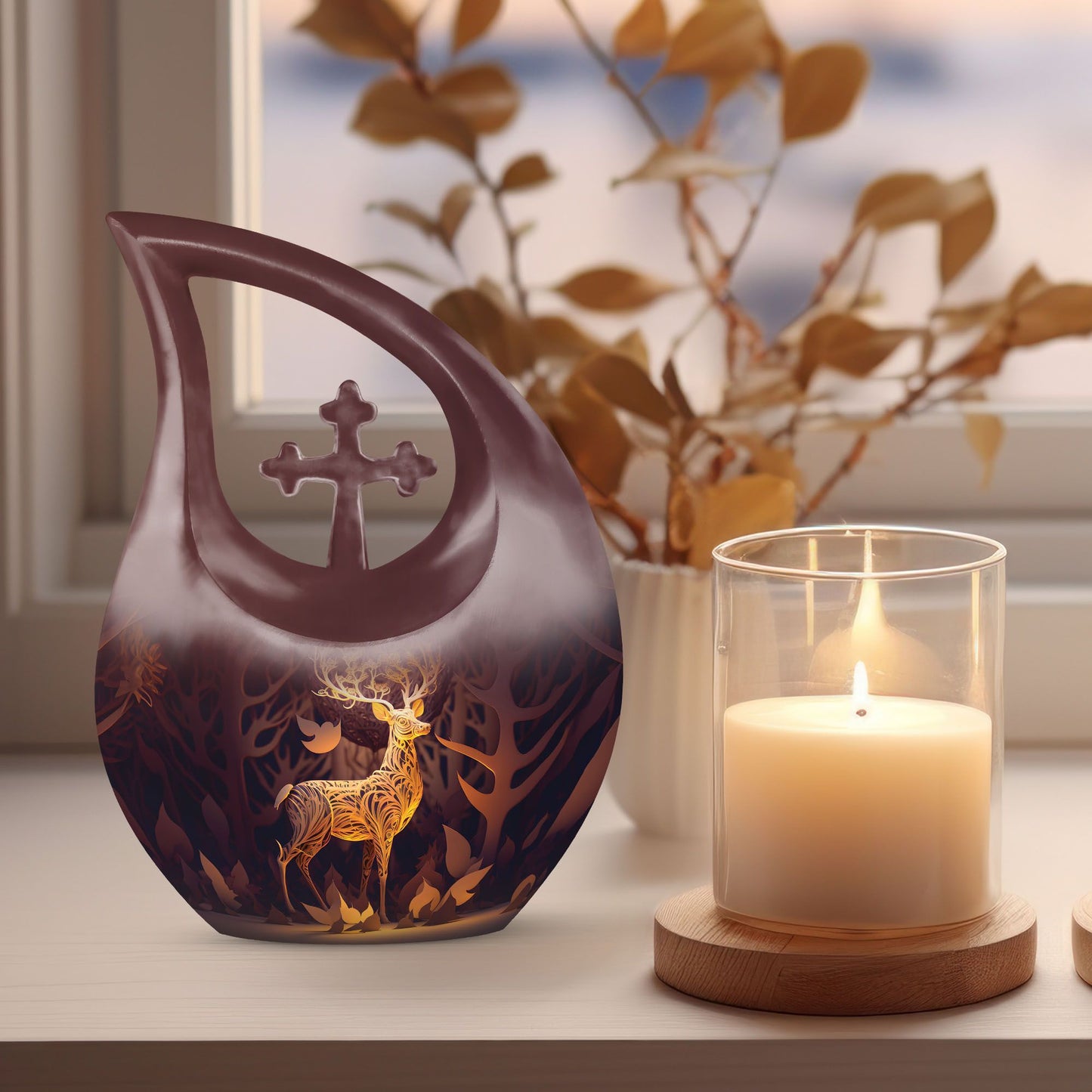Majestic Golden Deer Large Urn