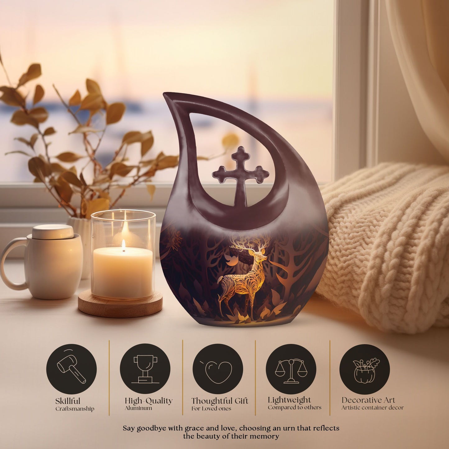 Majestic Golden Deer Large Urn