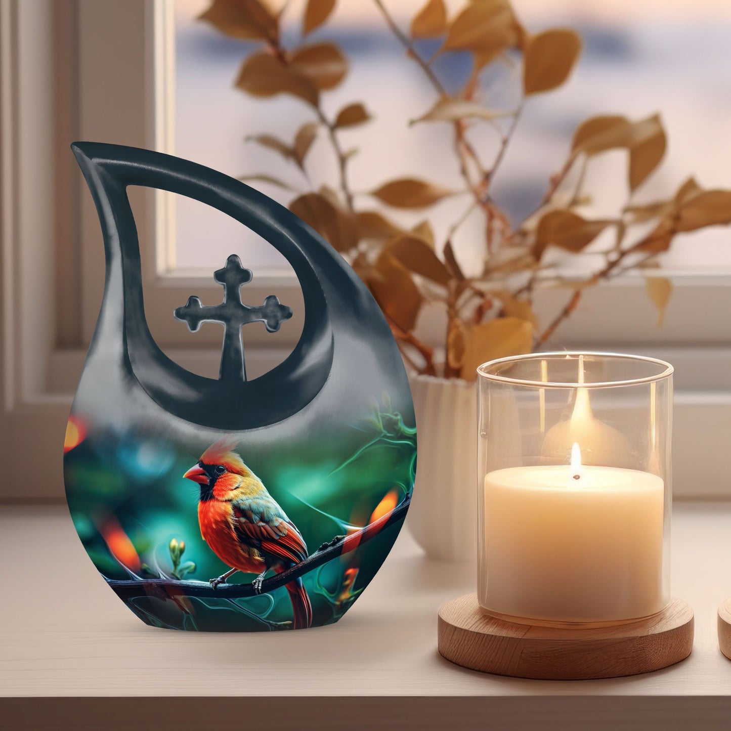10 Inch Cardinal Bird Urn, 