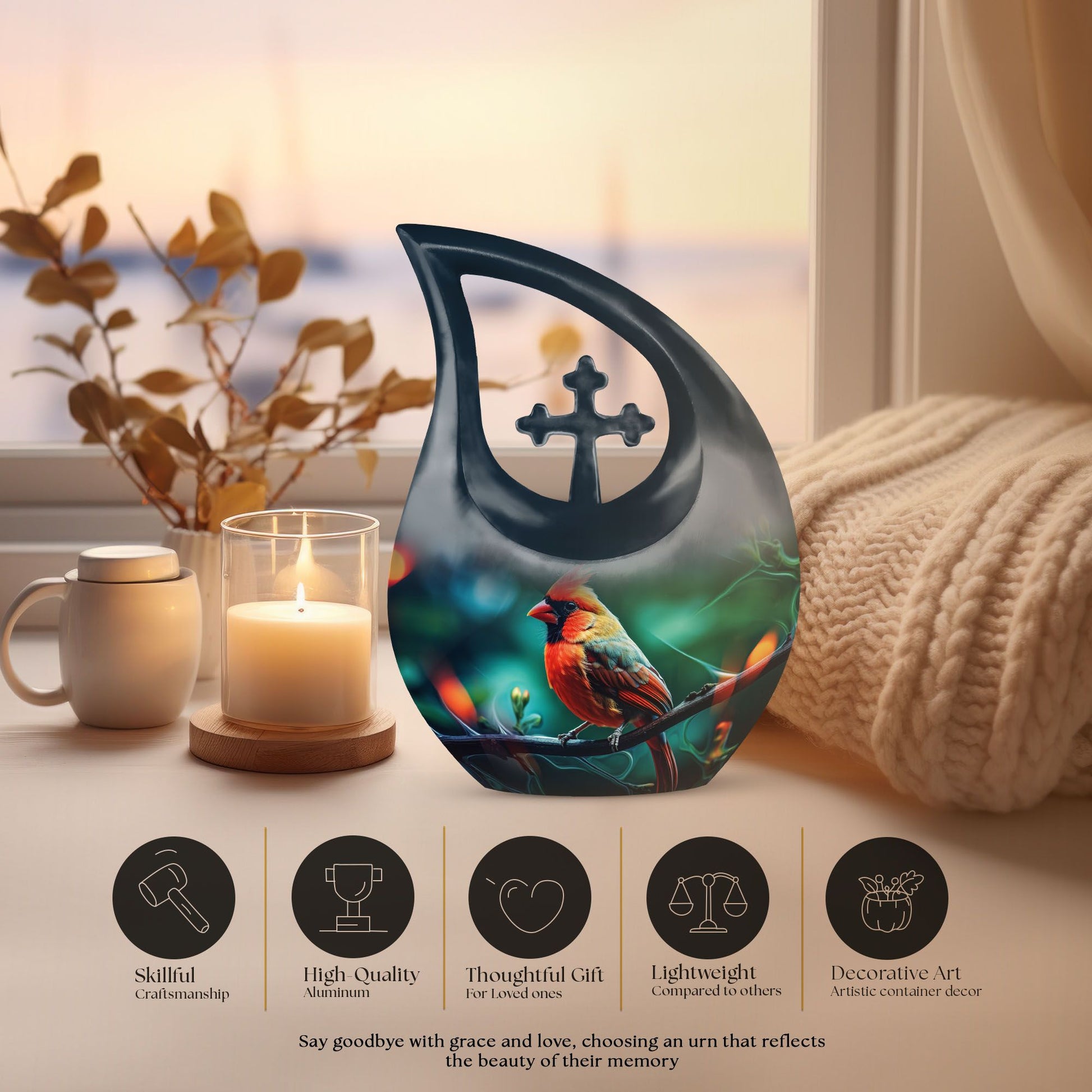 10 Inch Cardinal Bird Urn, 