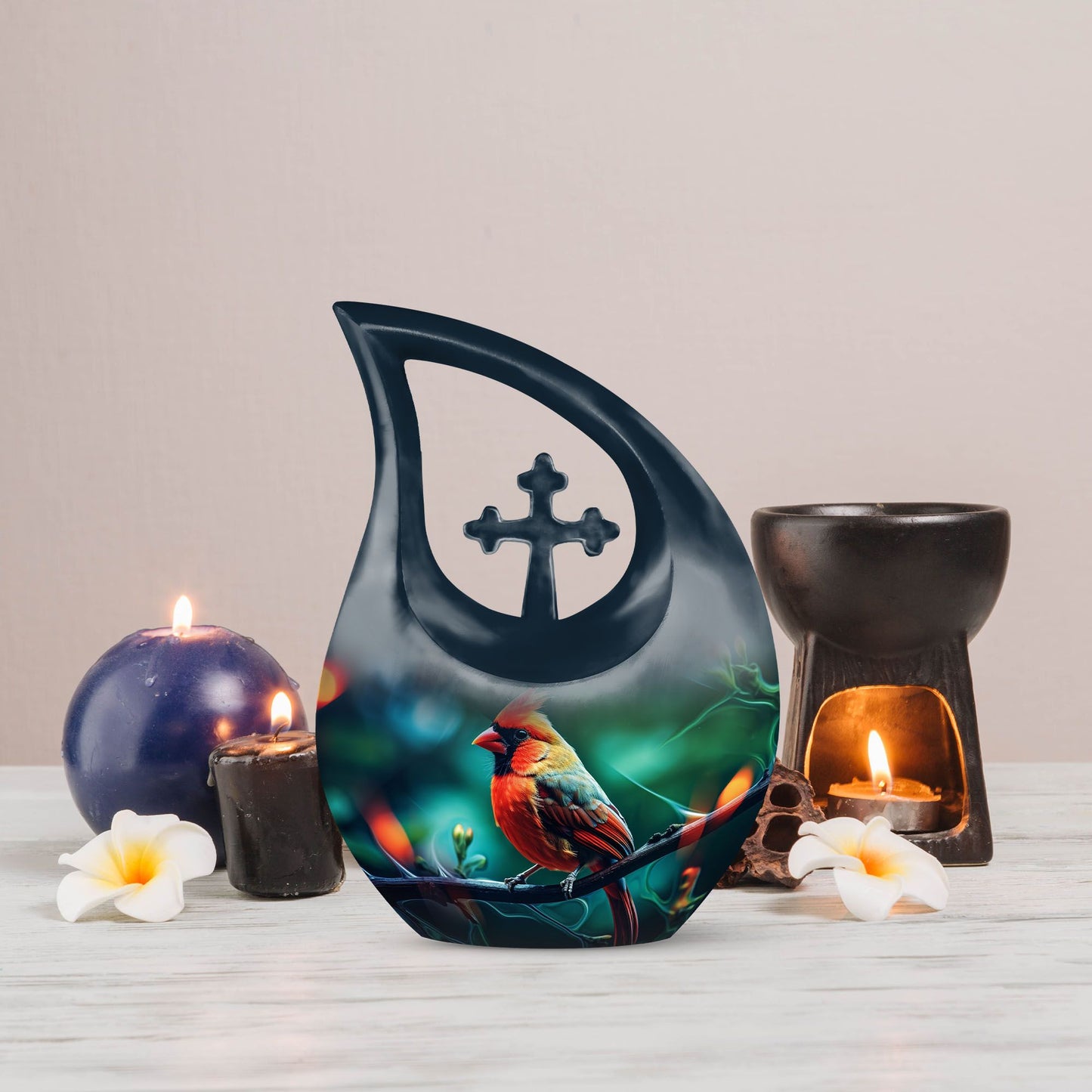 10 Inch Cardinal Bird Urn, 