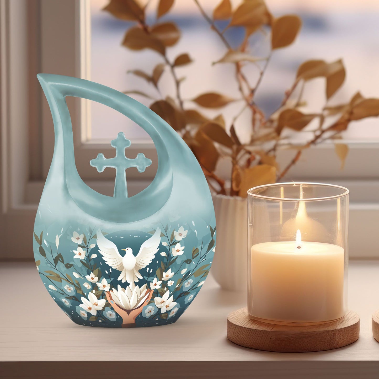 10-inch Cross Drop Peace Themed Urn,