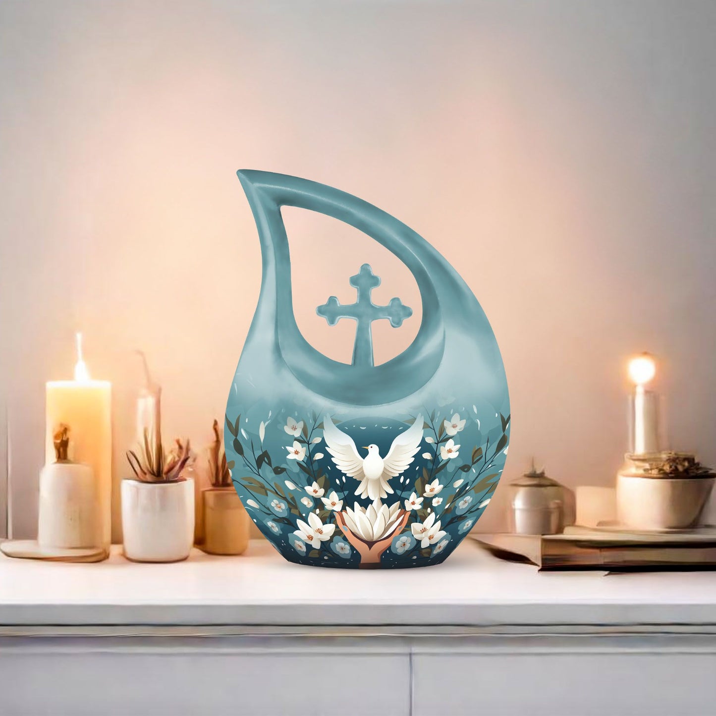 10-inch Cross Drop Peace Themed Urn,