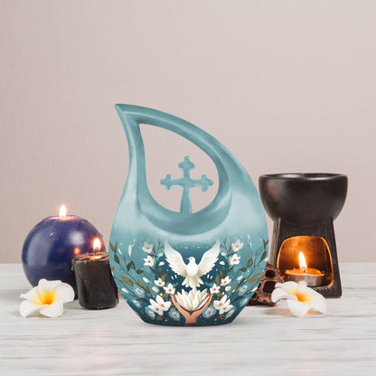 10-inch Cross Drop Peace Themed Urn,