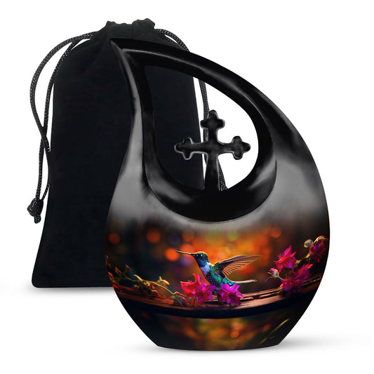 blue Hummingbird-themed urn for ashes