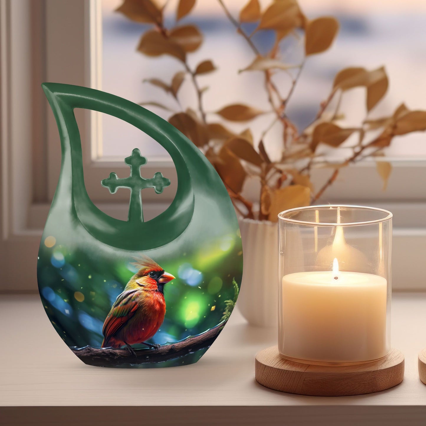 Cardinal Bird Themed Memorial Urn