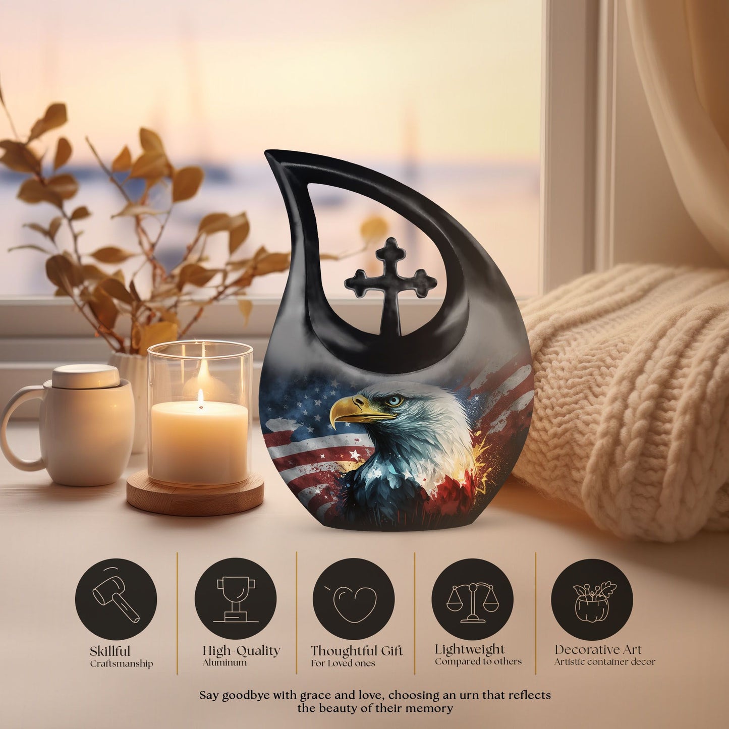 Eagle theme aluminium urn